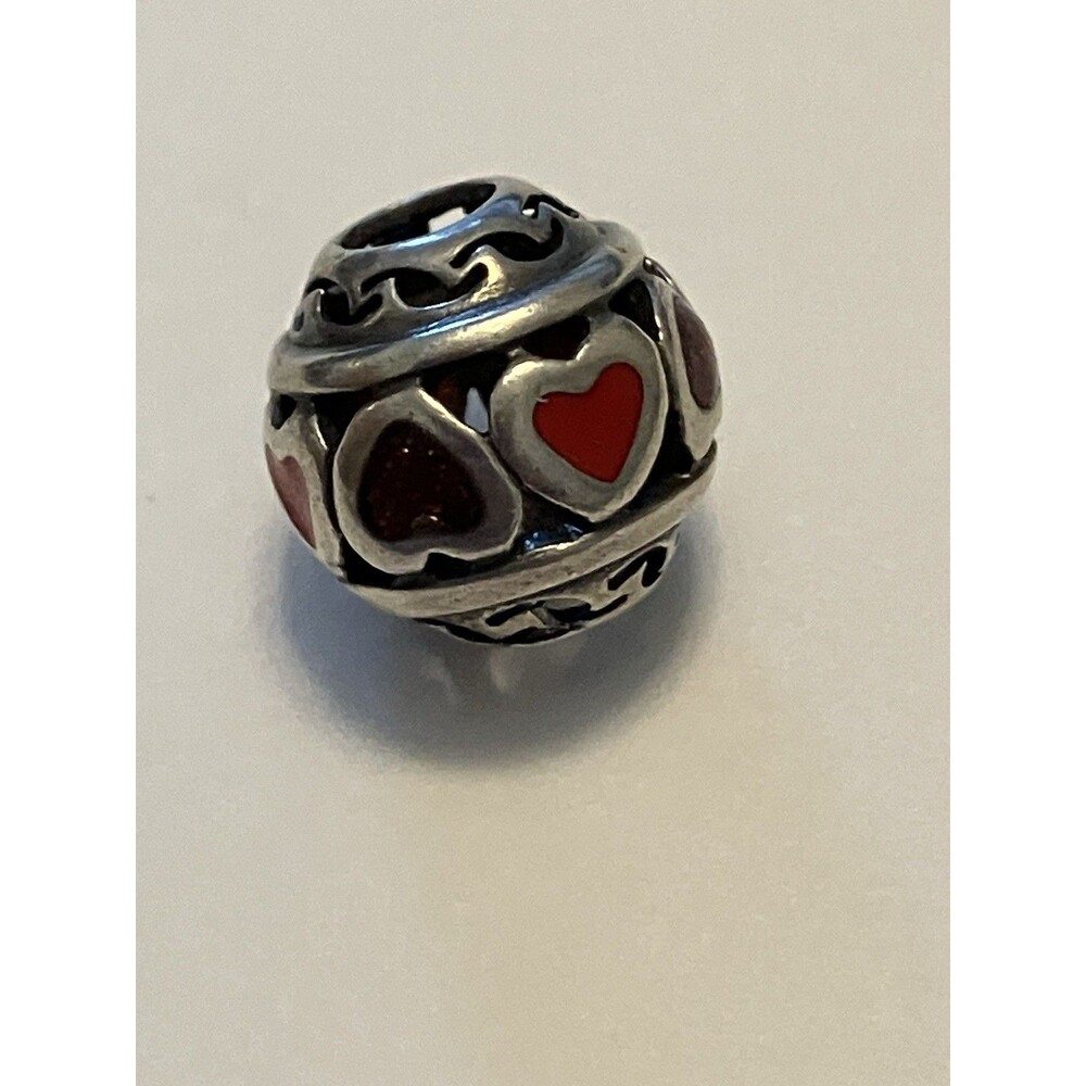 Chamilia Sterling 925 Silver Valentines Enamel Red Glitter Black Heart Bead